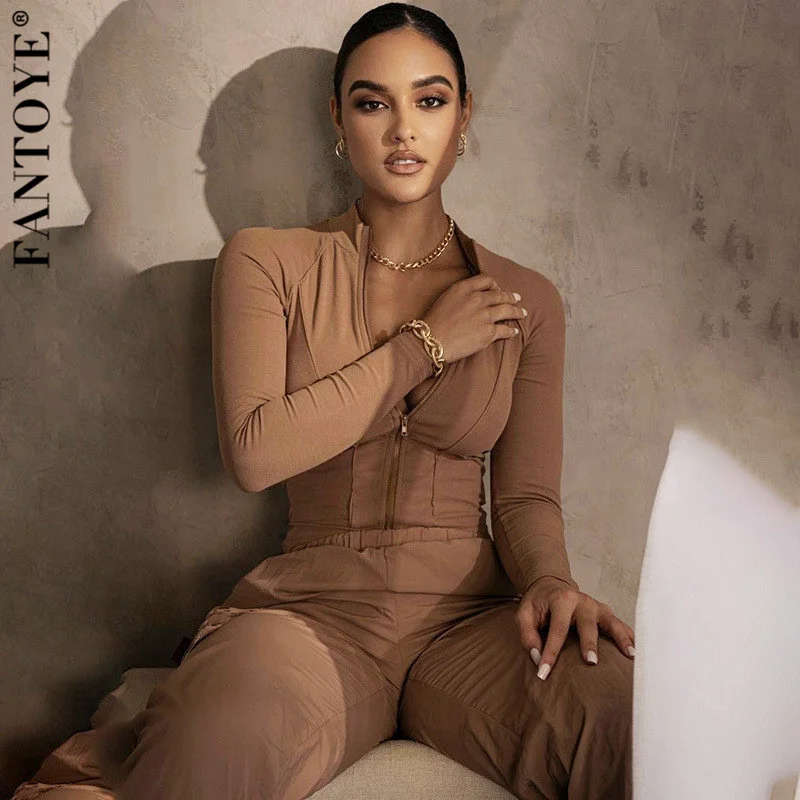 Женское боди с длинным рукавом FANTOYE повседневный Облегающий комбинезон на молнии