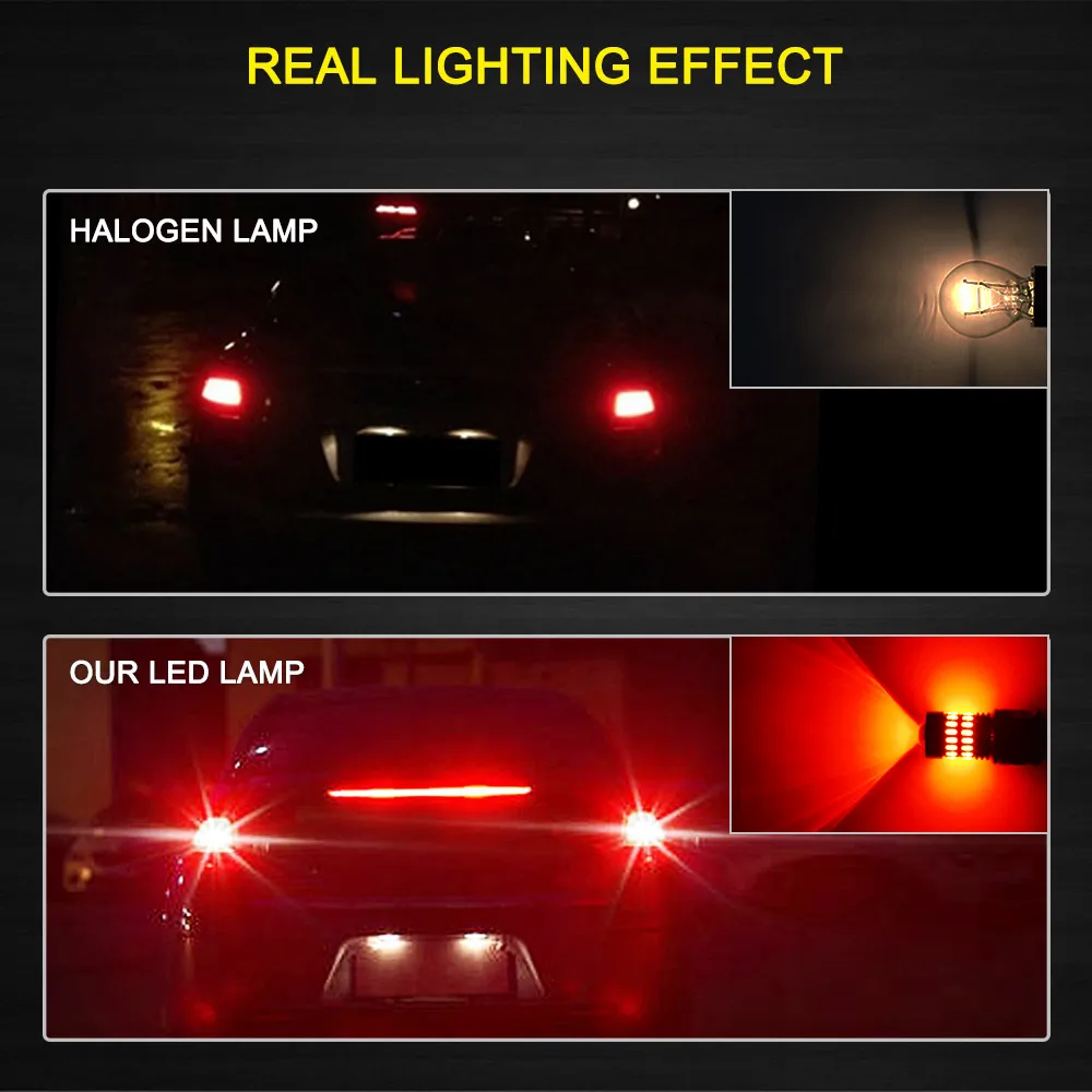 

AUXITO 2x T20 LED Canbus 7443 7440 W21W T25 3157 Led Bulb Strobe Flash 48SMD Car Brake Lights Bulb Red Blink Tail Stop Light 12V