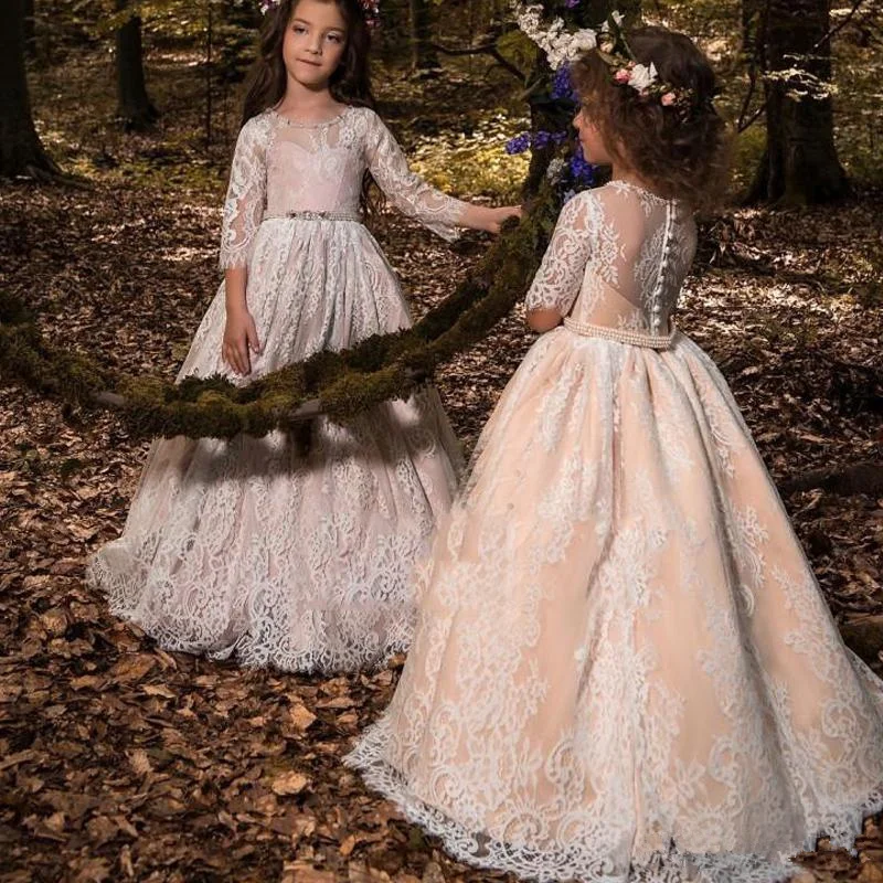 Торжественное платье принцессы винтажное с рукавами до локтя для девочек в
