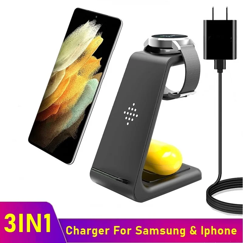 Беспроводная зарядная станция 3 в 1 для Samsung S20 Note 20 S10 Iphone 15 Вт подставка быстрой