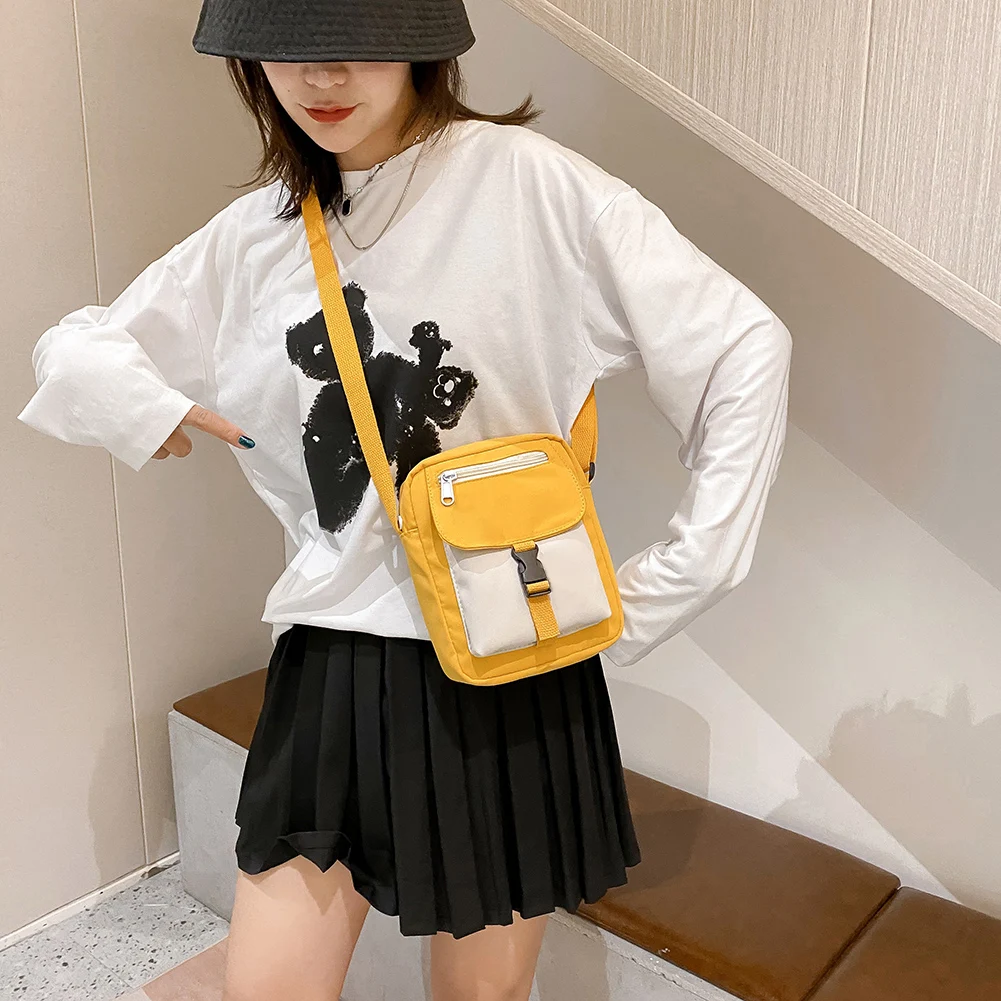 

Casual Canvas Shoulder Bag Women Hit Color Small Zipper Messenger Phone Pouch Travel Small Handbags for Women 2020
