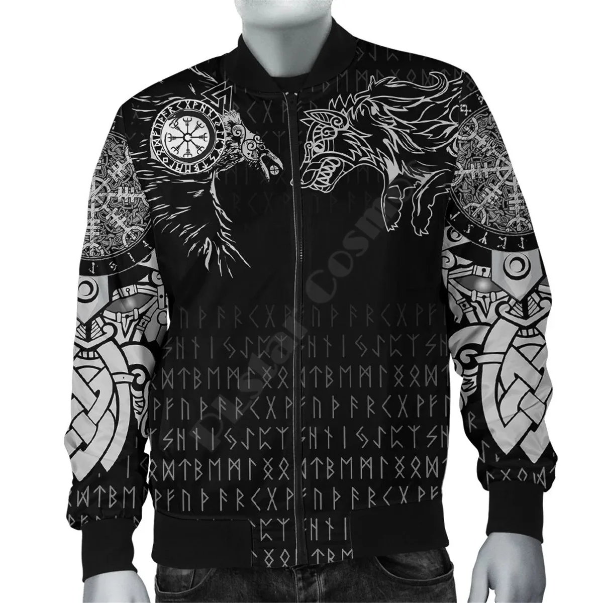 

Viking Bomber Jacket Raven and Wolf Special Tattoo 3D Printed thick Flight Jacket casual Women Fo Men Warm winter zipper coat