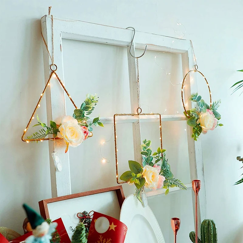 

Set Of 3 Floral Hoop Wreath,Artificial Peony Flower Eucalyptus Wreath With Lights,For Wending Party/Living Room/Bathroom