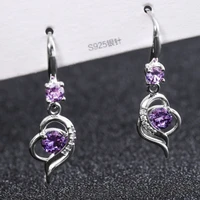 new style earrings jewelry hot selling fashion love heart inlaid purple zircon copper earrings whole sale earrings for women