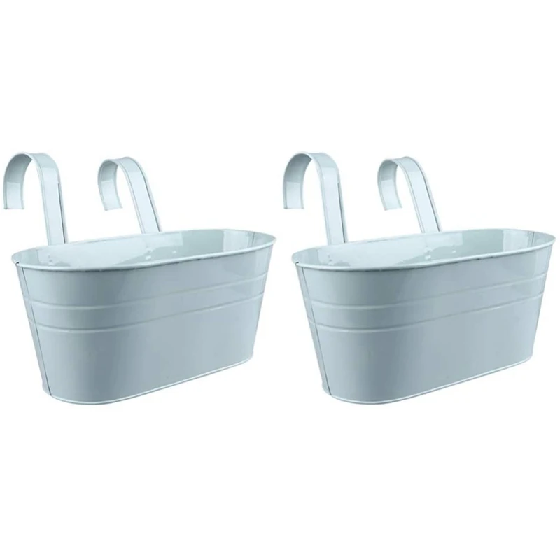 

2 Pcs Flower Pot with Detachable Hook, Balcony Railing Terrace Garden Outdoor Decorative Flower Pot