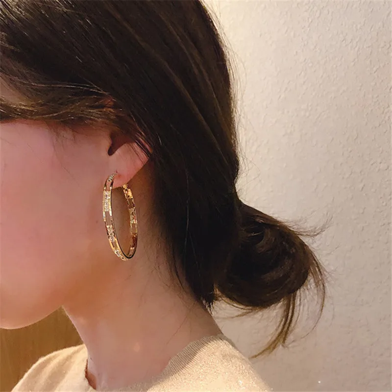 

Korean Temperament Women Earrings Gold Rhinestones All Match Elegant Gold Ladies Punk Earrings Gifts Fashion Jewelry