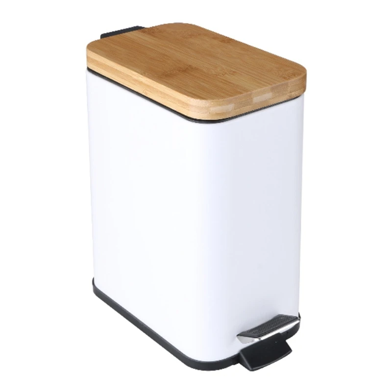 

Step Trash Can Garbage Rubbish Bin with Bamboo Lid Waste Container Organizer P82C
