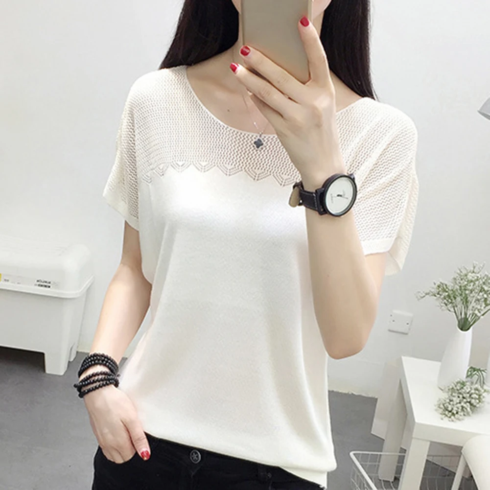 Футболка женская однотонная с круглым вырезом и коротким рукавом|Футболки| |