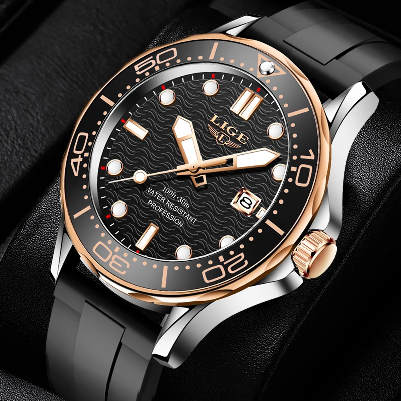

2021 Mens Watches Silicone Strap Waterproof Watch For Men LIGE Top Brand Luxury Sports Men Quartz Wristwatch Relogio Masculino
