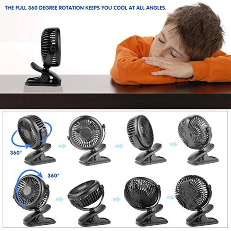 New Usb 5V 5W Home Appliances Portable Charging Fan With Clip For Bedside Baby Stroller-Black | Бытовая техника