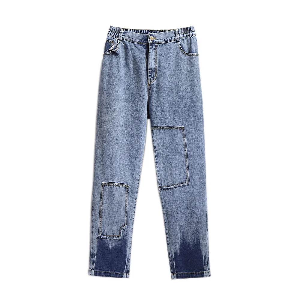 

150kg Super Baggy Women Autumn Fashion Empire Waist Patchwork Straight Jeans Office Lady Casual Loose Denim Pant Streetwear