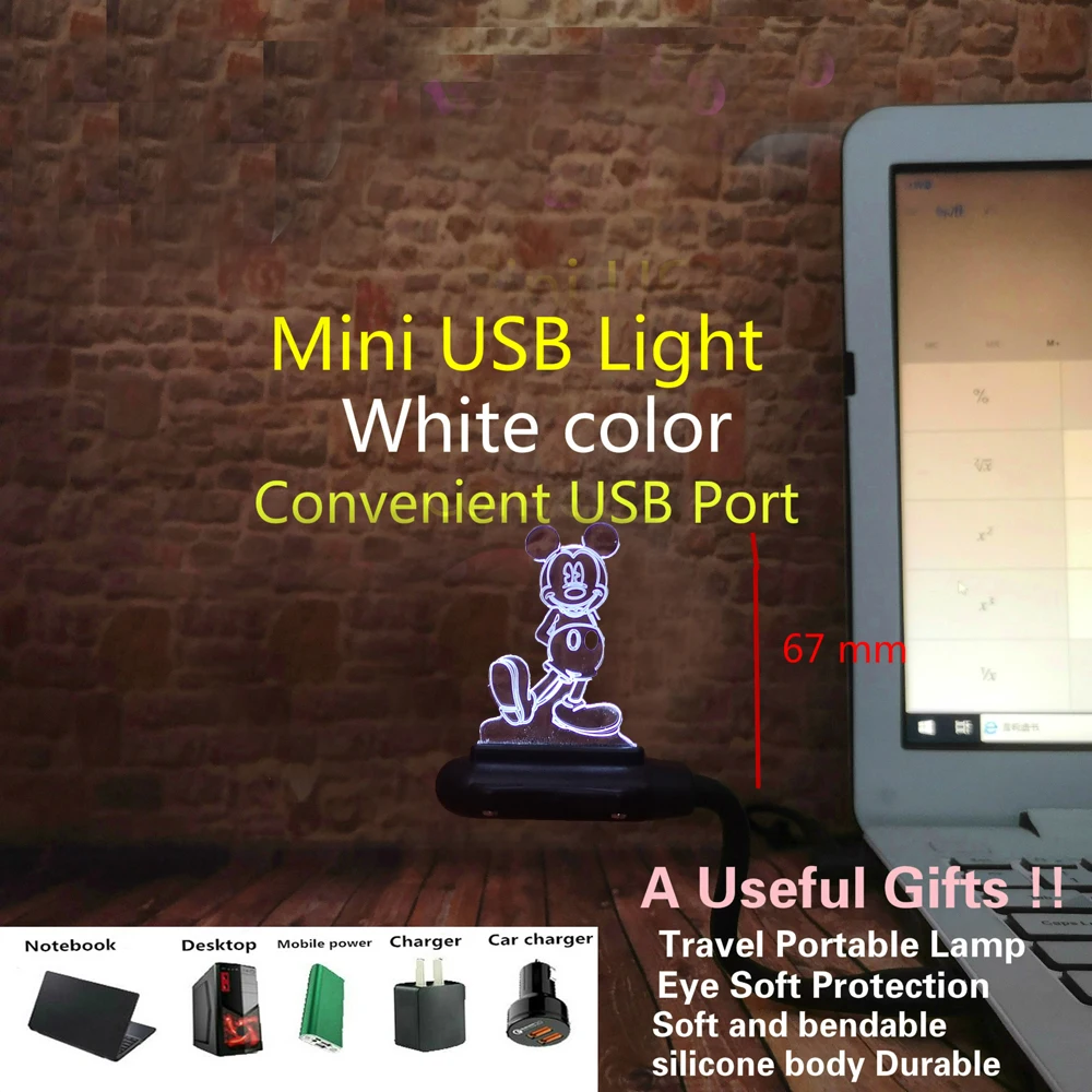 Small USB Lamp 50mm Горячий светящийся мультяшный 3D Микки Маус для девочек и мальчиков, светодиодный ночник с градиентом, USB сенсорный светодиодный светильник, детская Рождественская игрушка, подарки - Испускаемый цвет: Small USB Lamp 50mm