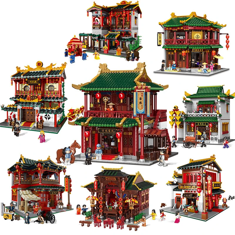XINGBAO city street view Chinatown строительные блоки Чайный домик ресторанный магазин Древняя