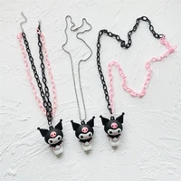 cute cartoon style pendant fashion cool hottie pink black chain two circles necklace resin material kawaii punk rock jewelry