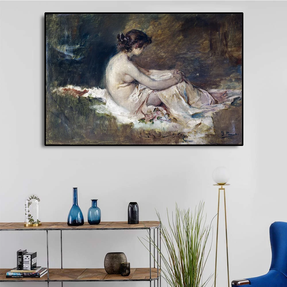 

Cassisy Canvas Oil Painting《Naked woman sitting on the grass》Artwork Picture Wall Decor Modern Home Living room Decoration