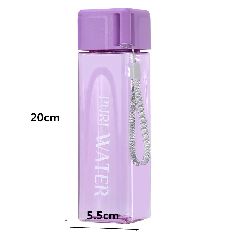 Портативная пластиковая квадратная Матовая бутылка для воды 480 мл прозрачная