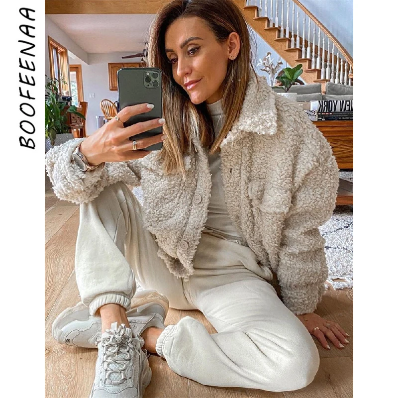 

Куртка BOOFEENAA из овечьей шерсти, Уютная зимняя одежда, Женский флисовый кардиган оверсайз, повседневные длинные пальто, женская уличная одеж...