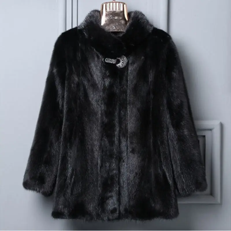 

Plus size 9XL Winter Thicken Women Faux Mink fur Jacket Black Short Stand collar Faux fur Coats Warm Winter Parkas Fur Outwear