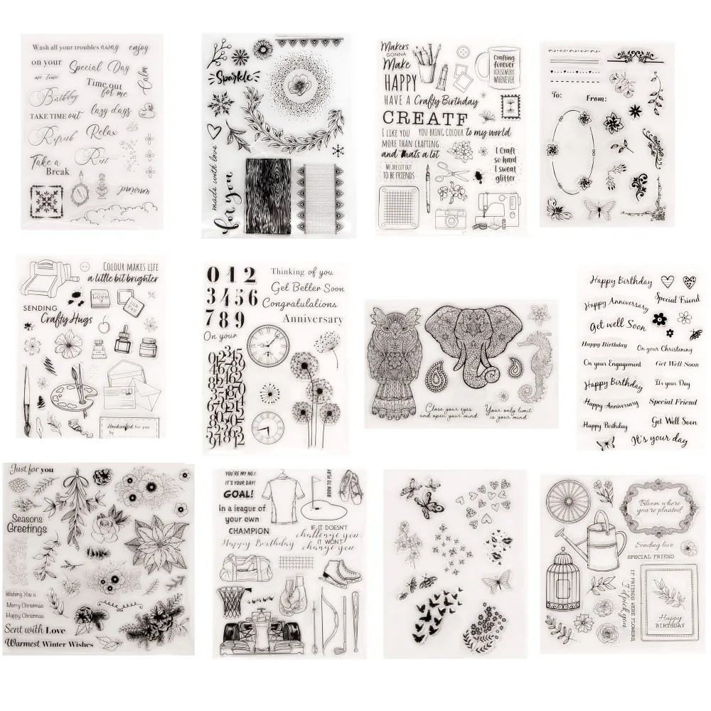 

12 Styles Flower Animal phrase Clear Stamps for DIY Scrapbooking Card Rubber Stamp Making Album Photo Template Crafts