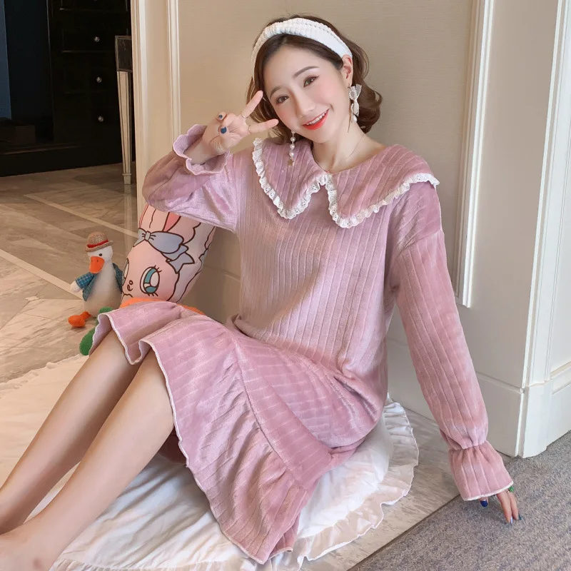 

Winter Flannel Nightgowns Women Pijama Kawaii Sleepwear Nightwear Warm Nightdress Ruffles Cute Lounger Wear Plus Size Underwear