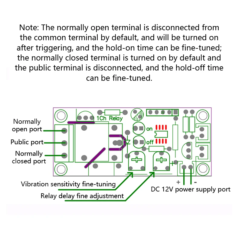 Релейный переключатель с регулируемой задержкой высокой чувствительности 12 В