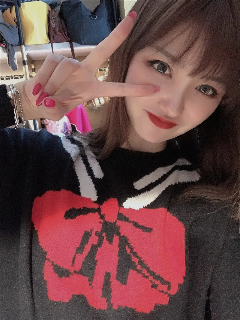 

2020 autumn and winter parent-child wear college style princess girls foreign style bow pullover kids sweater trend