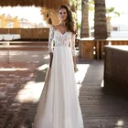 Платье Свадебное пляжное с V-образным вырезом, Винтажное с длинным рукавом, кружевной корсет с аппликацией, платье принцессы до пола, простой вечерний наряд невесты