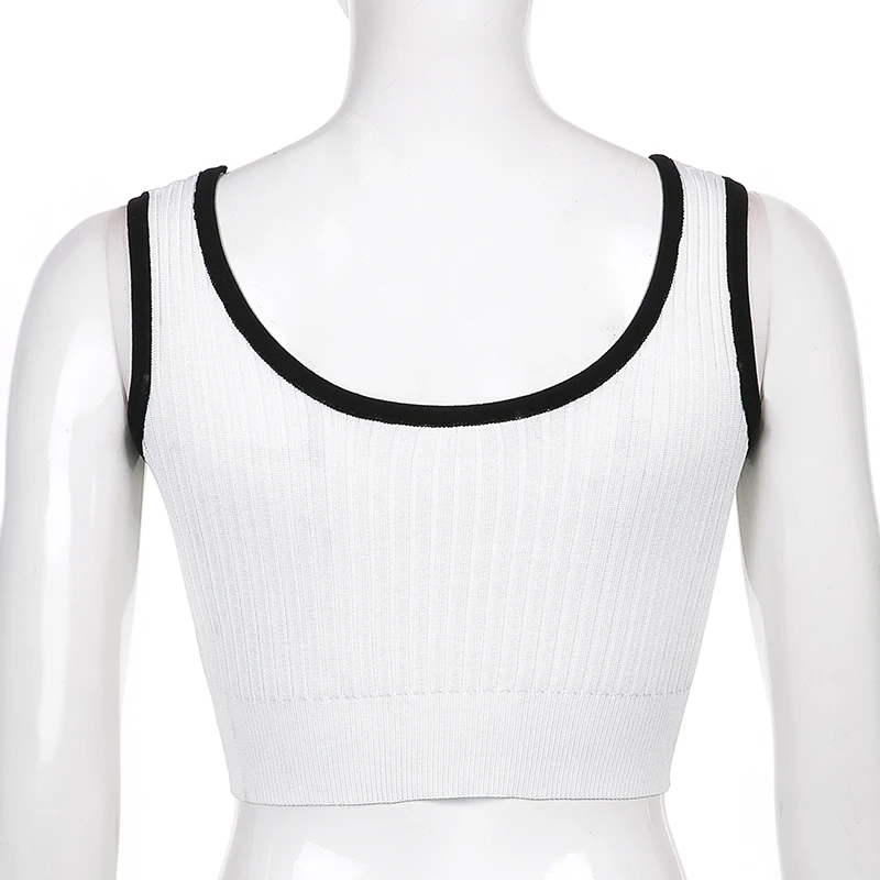 

Colorful Letter Embroidery Knit Vest Y2k Crop Top Women Tanks 2021Summer Sleeveless Causal Girls Shirt Female Party Tee Beachwer