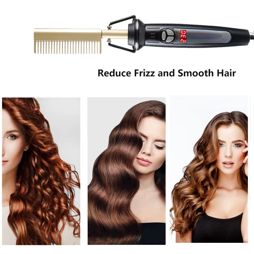 

Hair Straightening Brush Flat Iron LCD Display Straightener Comb Hot Heating Straight Styler Corrugation Beard Curling Iron