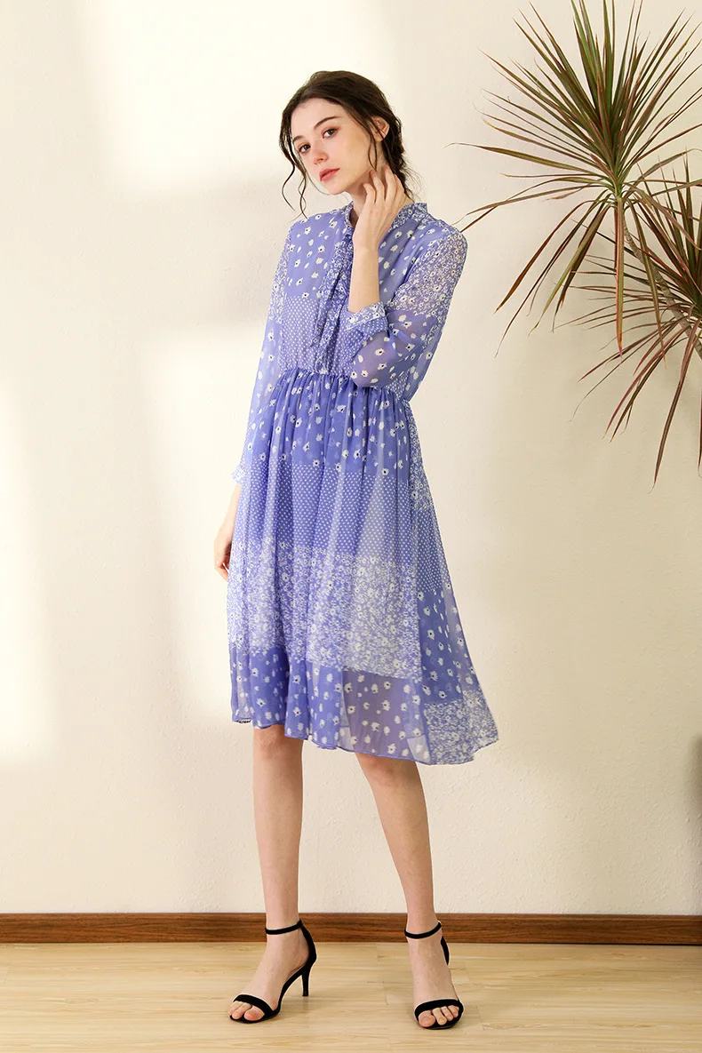 

2021 Women Spring And Summer Dress Female New Mid-length Dresses Printed Waist Chiffon Midi Skirt Pleated Skirts Vestidos Lady