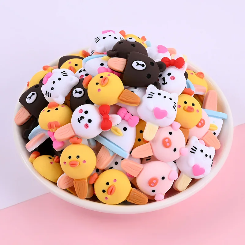 12pcs resin cartoon kawaii simulation animal ice cream phone case accessories diy hair hairpin brooch backpack accessories free global shipping