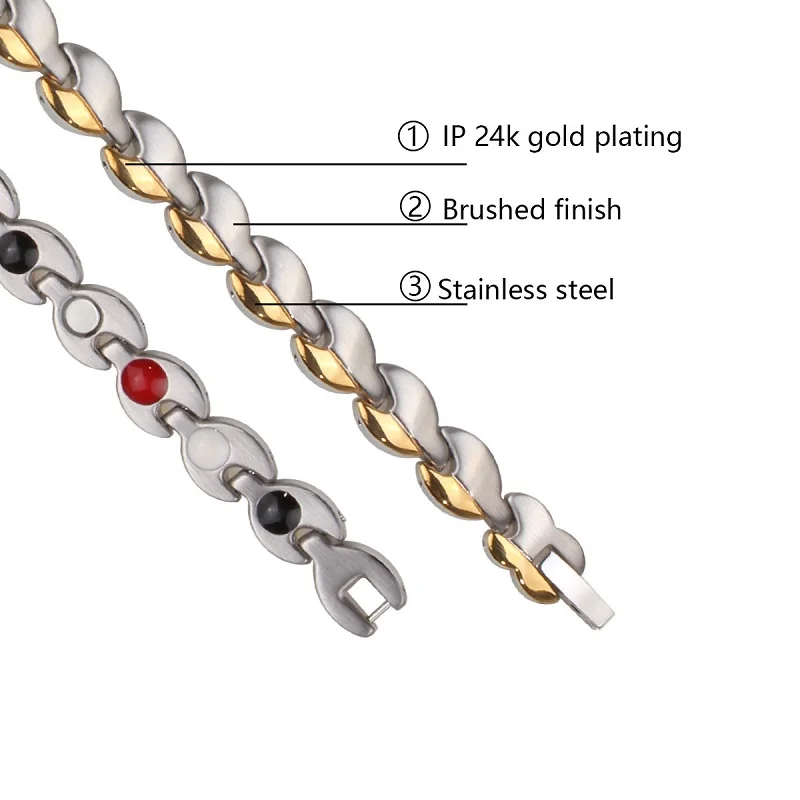Браслет для здоровья USWEL Magnetic из нержавеющей стали с наручным ремешком и цепочкой на руку, с германиевыми браслетами для женщин.
