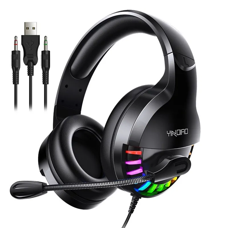 

Gaming Headsets Headphones Bass Surround Wired 3.5mm For PC Computers Laptops USB LED Colourful Gaming Earphones With Mic