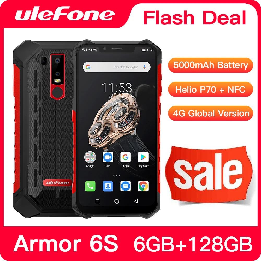 Cмартфон Ulefone Armor 6S с защитой от брызг воды и пыли IP68 8-ядерный процессор Helio P70 6 ГБ +