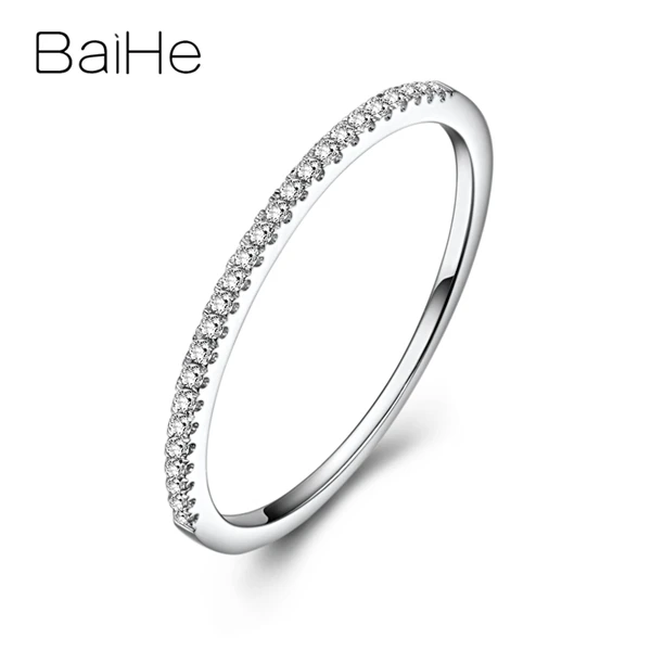 BAIHE твердое 10 к белое золото 0.1CT сертифицированное круглое натуральными бриллиантами ювелирное изделие для женщин юбилейное женское классическое изысканное уникальное кольцо