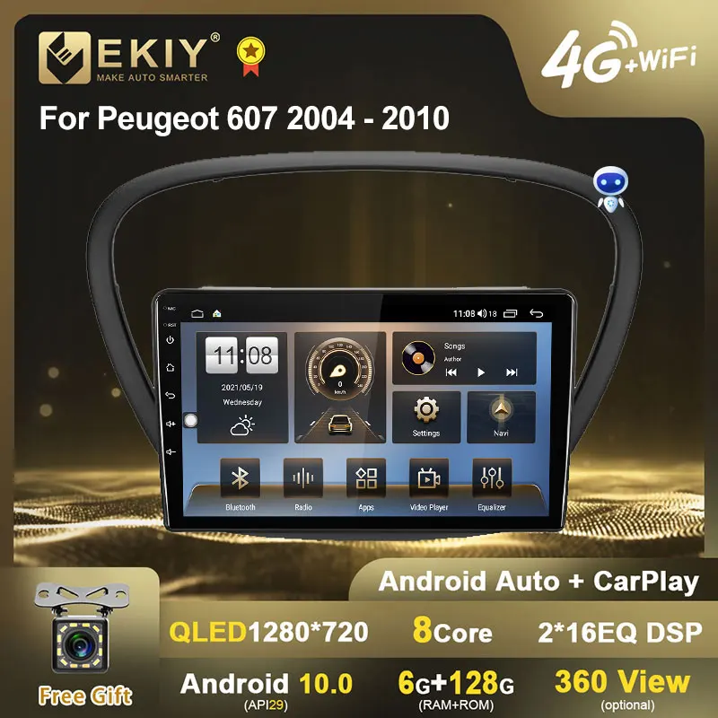 

EKIY QLED DSP Android 10 Car Radio 6G+128G For Peugeot 607 2004 - 2010 Stereo Multimedia Video Player Navigation GPS BT 2din DVD