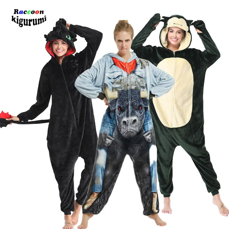 

Raccoon Kigurumi Animal Costume Adult Onesies Kids Cartoon Toothless Onsie Men One-Piece Pijama Cosplay Women Jumpsuit Pyjamas
