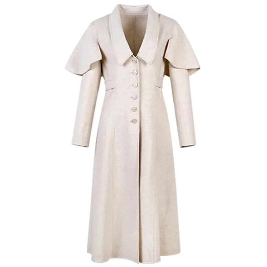 

Женское шерстяное пальто во французском стиле, винтажное элегантное приталенное пальто с отложным воротником и высокой талией, шаль принце...