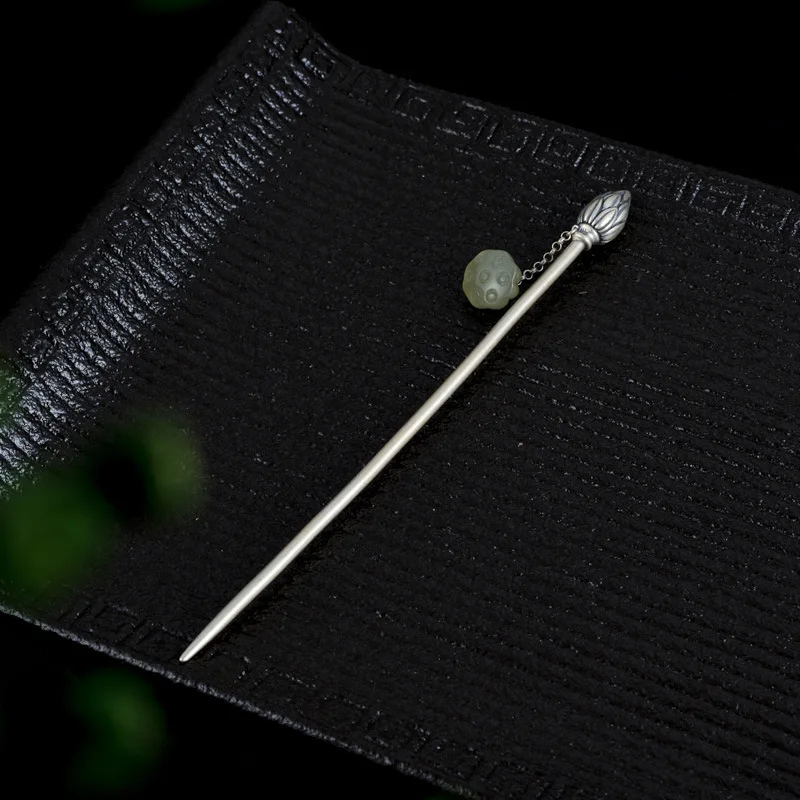 Женские серебряные шпильки для волос в форме лотоса китайская Нефритовая