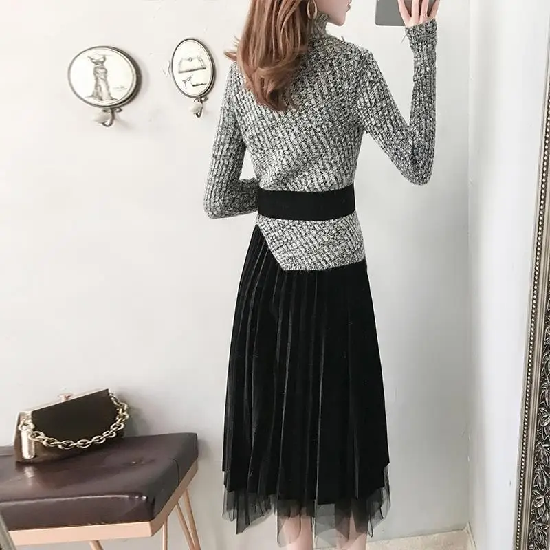Женский пуловер с высоким воротом свитера длинные юбки костюмы для офисных леди