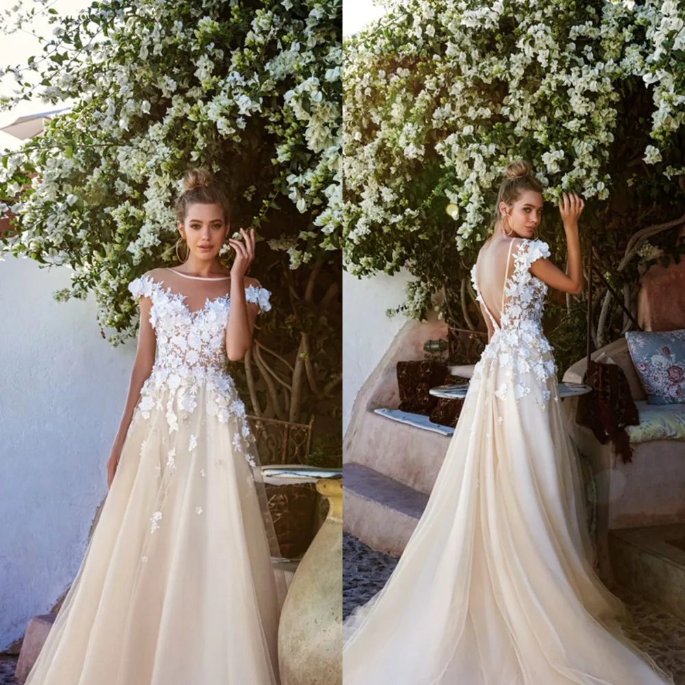 

Wedding Dress Bridal Long Sleeves V Neck Heavily Embellished Bodice Romantic Princess Ivory A Line Illusion Vestido De Noiva