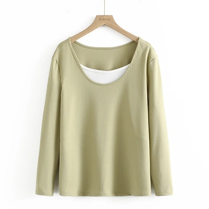 

Plus Size XL-4XL Women's Muslimah Shirts Long Sleeved Casual False Two Pieces Spring Autumn Tops Oversized Slim Shirt