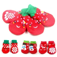 lovely warm anti slip soft pet red christmas dog indoor cotton socks puppy