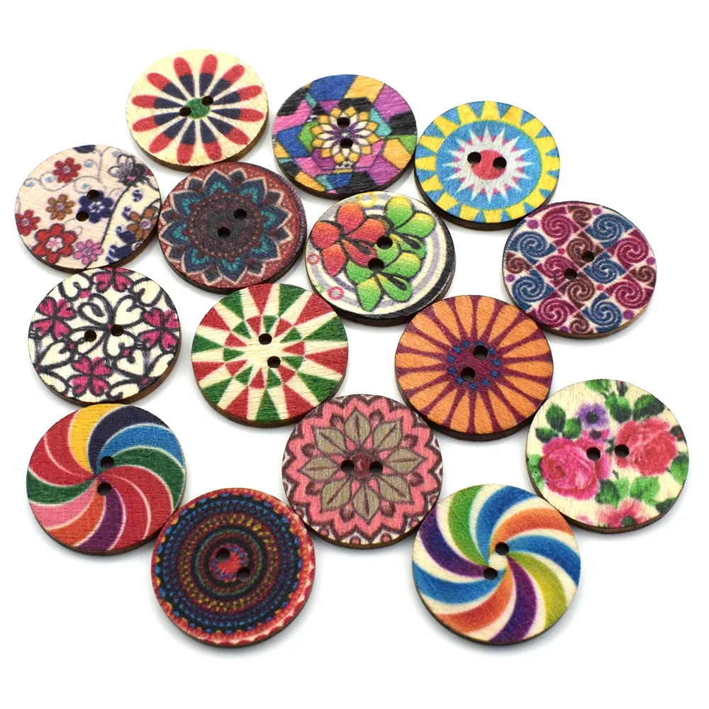 50 шт. Ретро Печать Круглые Деревянные Кнопки шитье скрапбукинга одежда подарки