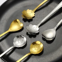 hot sale stainless steel dessert spoon short handle tableware tea coffee spoons flower shape spoons kitchenware