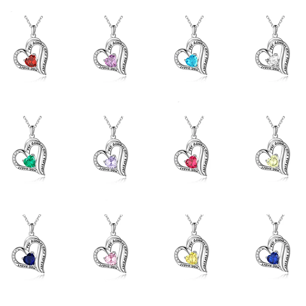 

Sufair 925 Sterling Silver Crystal Birthstone Pendant Necklace Heart Birthstone Crystal Chain Necklace Birthday Jewelry Gift