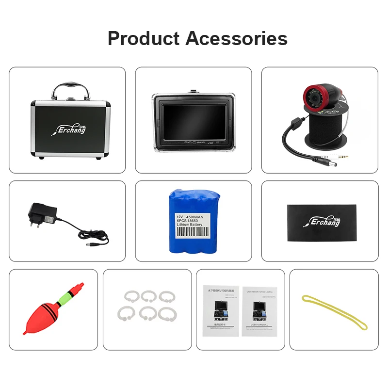 

Erchang Underwater Fishing Camera 1000TVL 7" 15M /30M 12pcs White + 12pcs Infrared Camera Ice/Sea Fishing