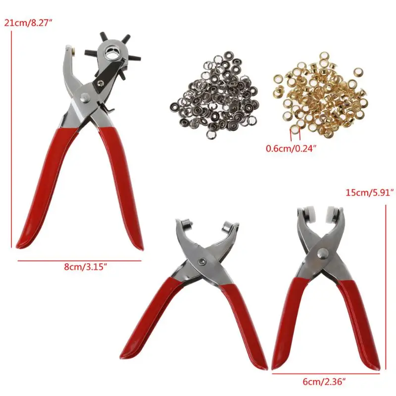 

3Pcs Leather Belt Hole Punch Plier Eyelet and Snap Setting Pliers Hand Puncher Tool Kit Includes 100 Eyelet and 100 Snap
