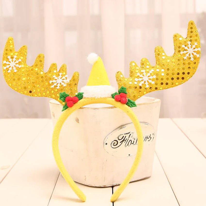 Оленьи рога Рождество и повязка на голову Костюм Платье с блестками обруч рогами