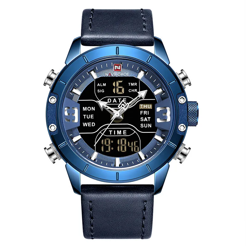 L-blue Люксовый бренд NAVIFORCE Модные кварцевые мужские часы военные наручные часы спортивные мужские часы светодиодный цифровые водонепроницаемые часы Reloj HOmbre - Цвет: L-blue